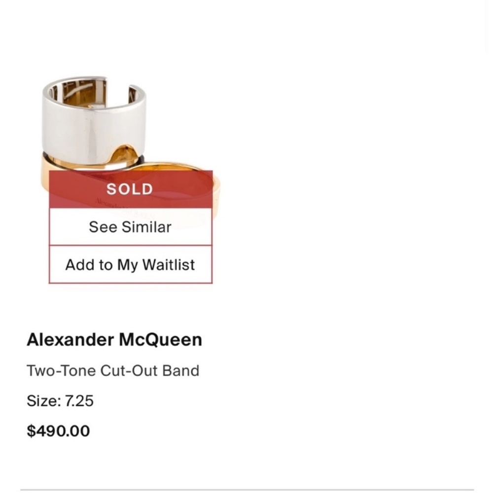 Alexander McQueen Silver and Gold Double Ring - Picture 9 of 10